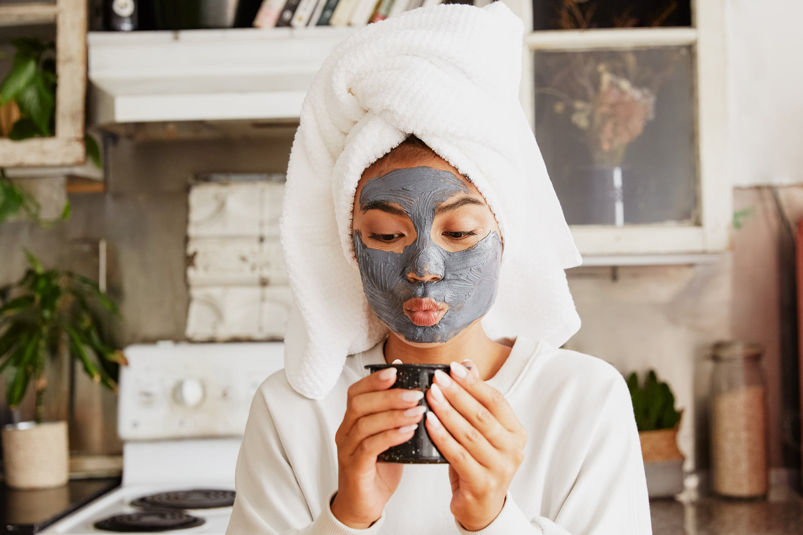 Morning skincare moment with a coffee — the routine inside a real day
