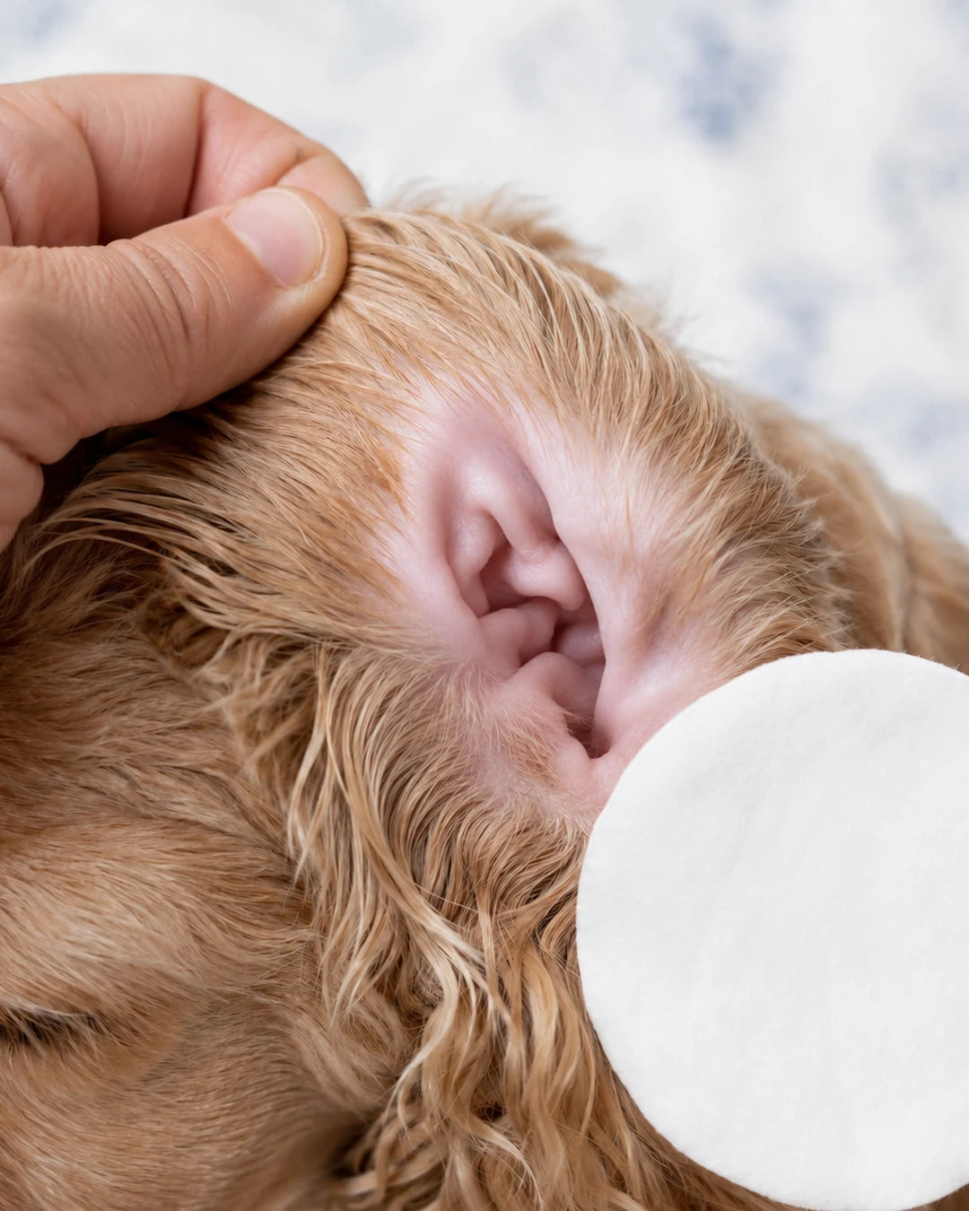 Close up of a clean dog ear after the routine